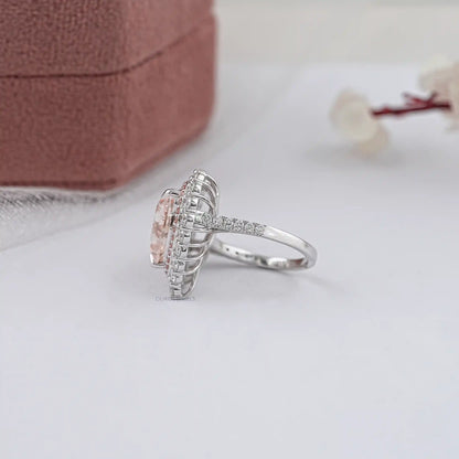 Pink Herat Cut Lab Diamond Double Halo Engagement Ring Ring