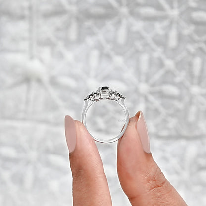 Black Round Diamond Halo Engagement Ring Rings