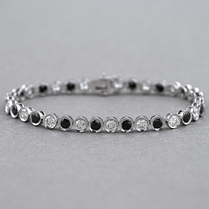 Alternative Bezel Set Round Cut Black Diamond Bracelet Rings