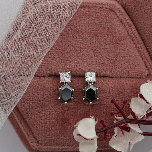 Black Hexagon Diamond Drop Earrings Earrings
