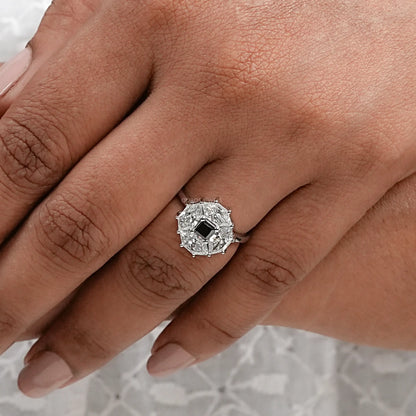 Black Princess Diamond Halo Engagement Ring Rings