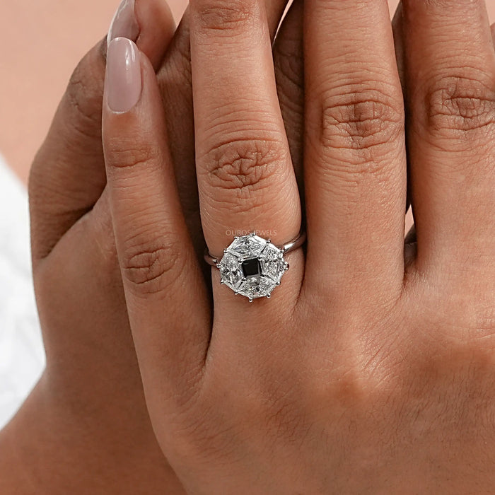 Black Princess Diamond Halo Engagement Ring Rings