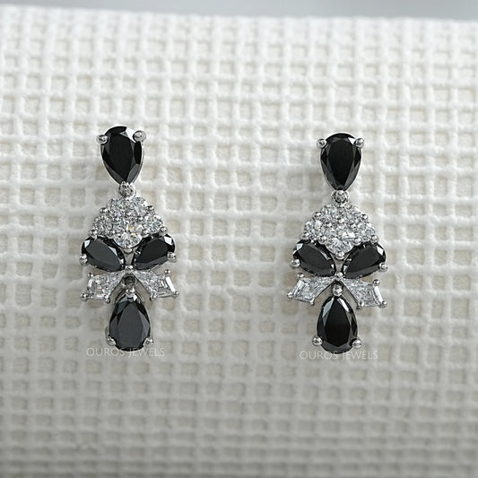 Black Pear Cut Lab Diamond Cluster Drop Dangle Earring Earrings