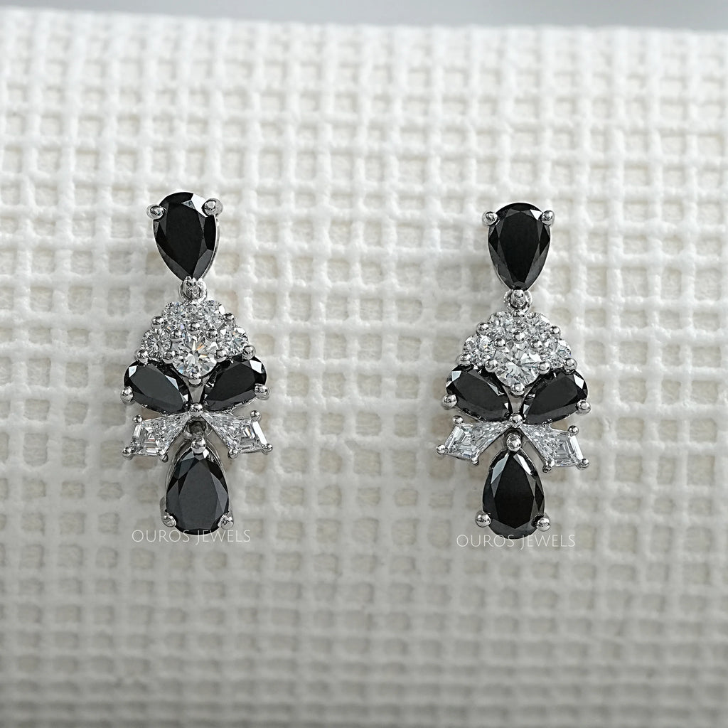 Black Pear Cut Lab Diamond Cluster Drop Dangle Earring Earrings