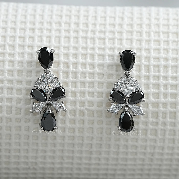 Black Pear Cut Lab Diamond Cluster Drop Dangle Earring Earrings