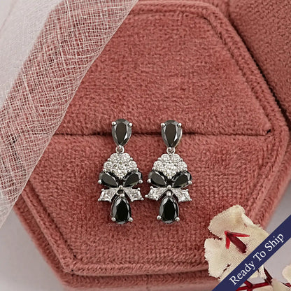 Black Pear Diamond Cluster Drop Earrings Earrings