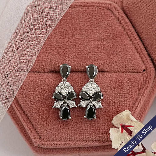 Black Pear Diamond Cluster Drop Earrings Earrings