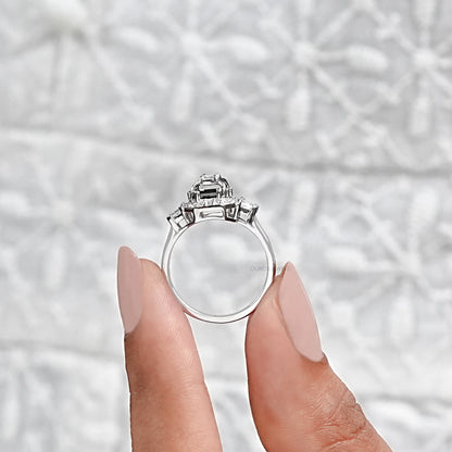 Black Emerald Diamond Three Stone Engagement Ring Rings