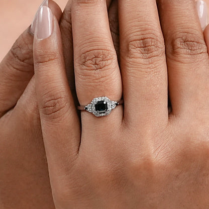Black Asscher Diamond Halo Engagement Ring Rings