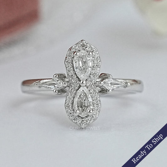 Two Stone Step Cut Pear Diamond Wedding Ring Rings