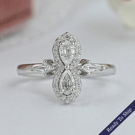 Two Stone Step Cut Pear Diamond Wedding Ring Rings