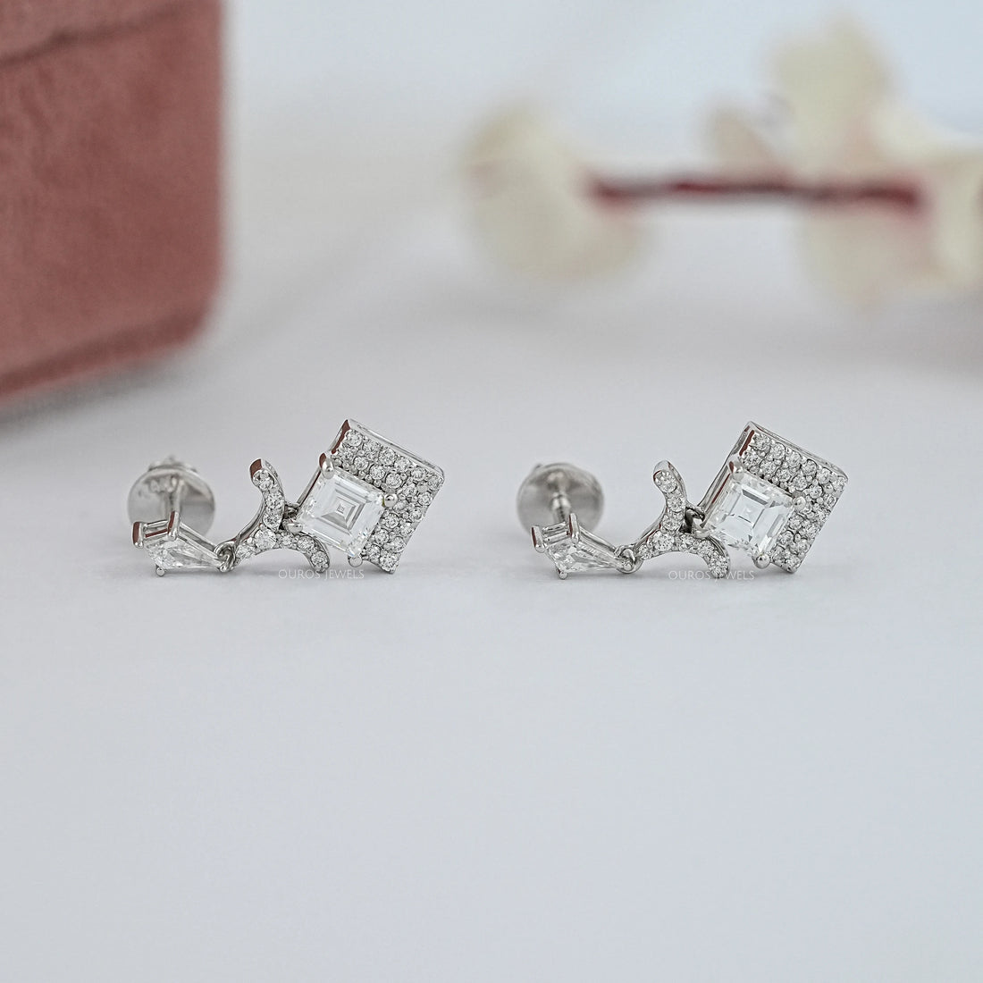 Carre Cut And Kite Diamond Dangle Drop Earrings Earrings