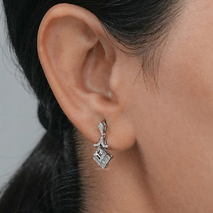 Carre Cut And Kite Diamond Dangle Drop Earrings Earrings