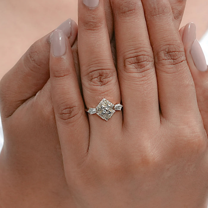 Antique Carre Cut Halo Diamond Engagement Ring Rings