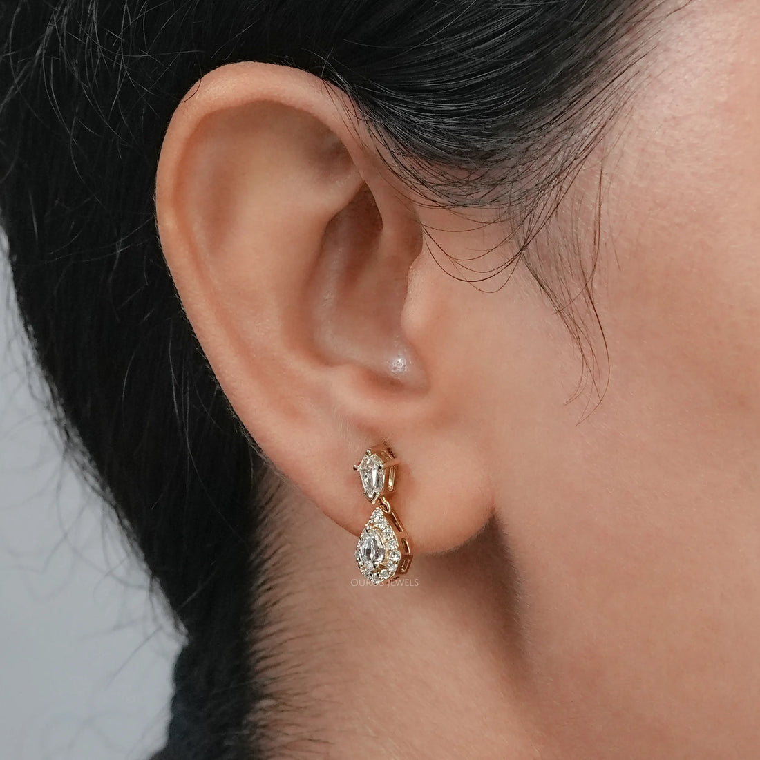 Step Cut Pear Diamond Halo Drop Dangle Earrings Earrings
