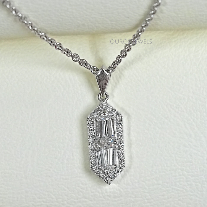 Step Cut arrow Diamond Pendant Necklaces