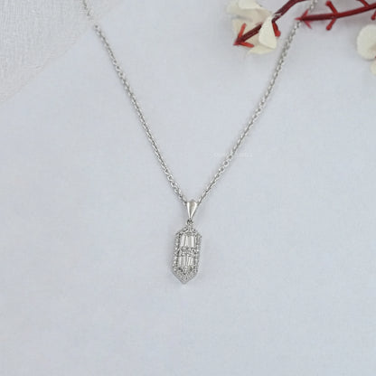 Step Cut Arrow Lab Diamond Halo Pendant Necklaces