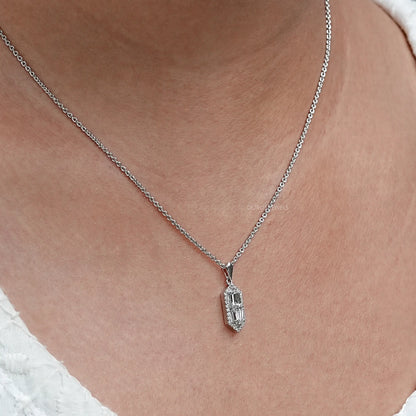 Step Cut Arrow Lab Diamond Halo Pendant Necklaces