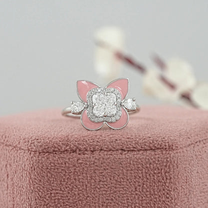 Antique Floral Cut Pink Enamel Engagement Ring Rings