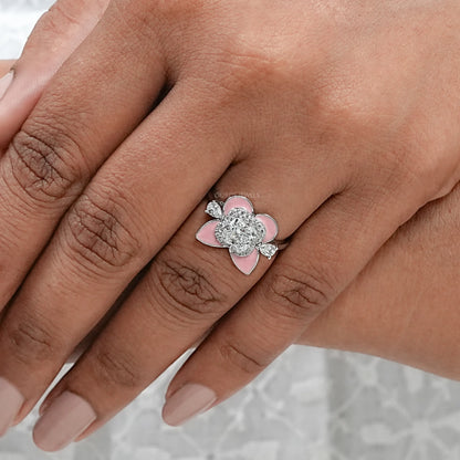 Antique Floral Cut Pink Enamel Engagement Ring Rings