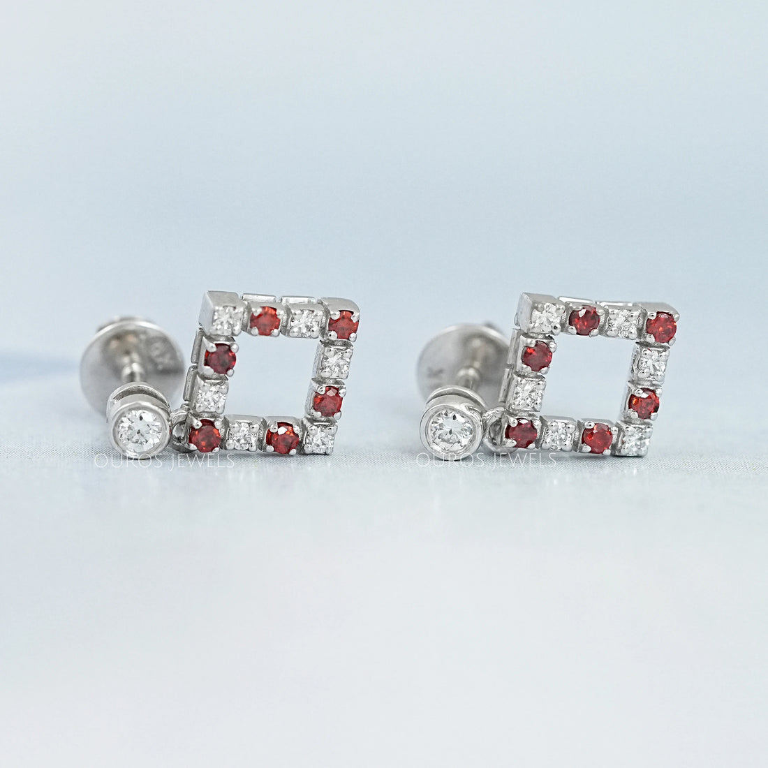 Bezel Set Round Ruby Gemstone Accent Drop Earrings Earring