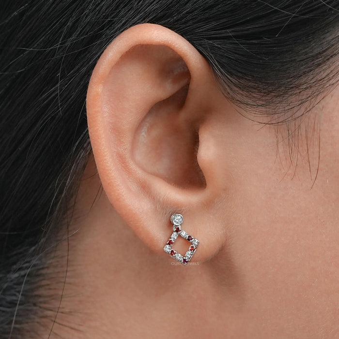 Ruby Round Gemstone Bezel Set Drop Earrings Earrings