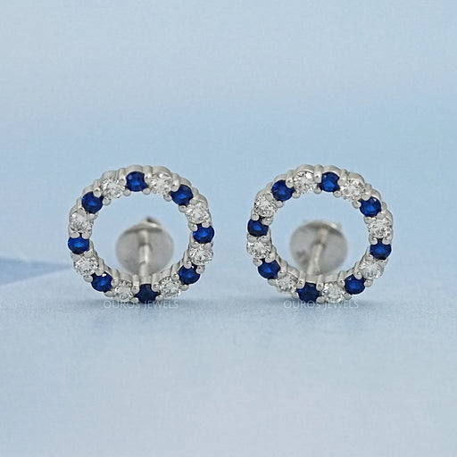 Blue Sapphire Gemstone Circle Stud Earrings