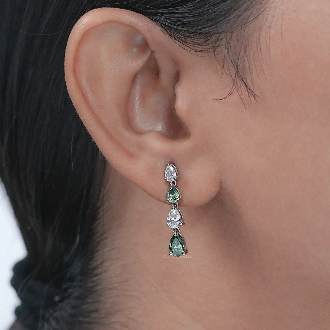 Green Pear Lab Diamond Dangle Earrings Earrings