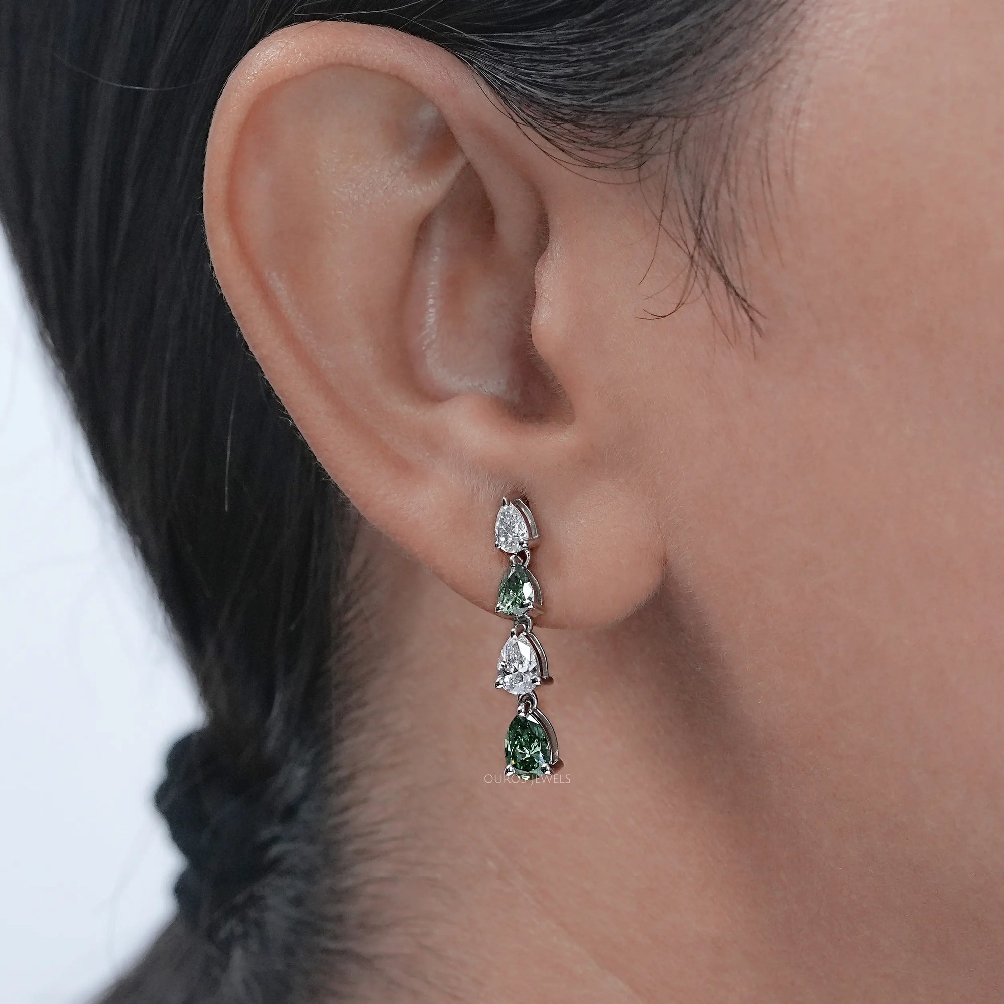 Green Pear Lab Diamond Dangle Earrings Earrings