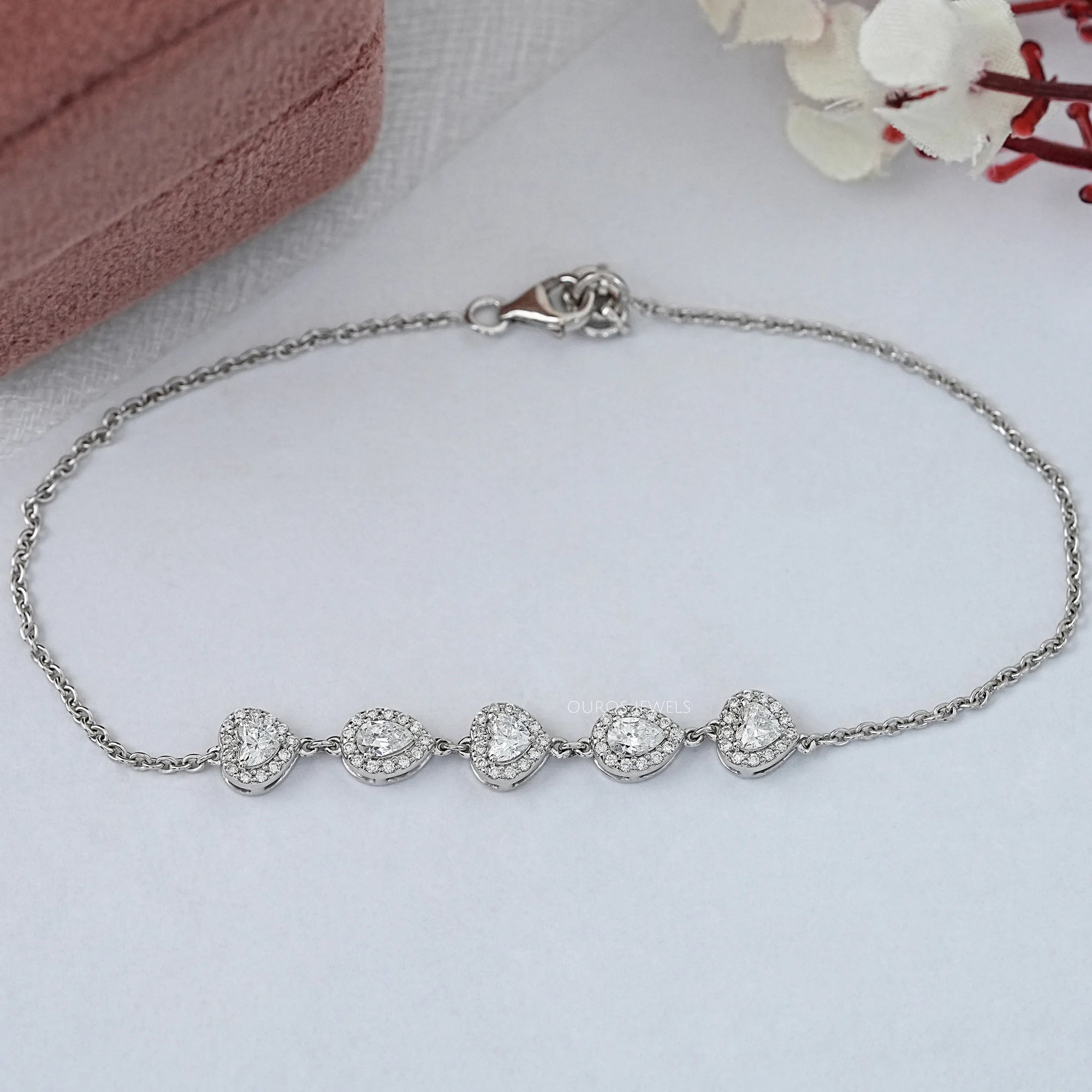Five Stone Halo Lab Diamond Chain Bracelet Bracelet