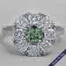 Green Cushion Diamond Halo Engagement Ring