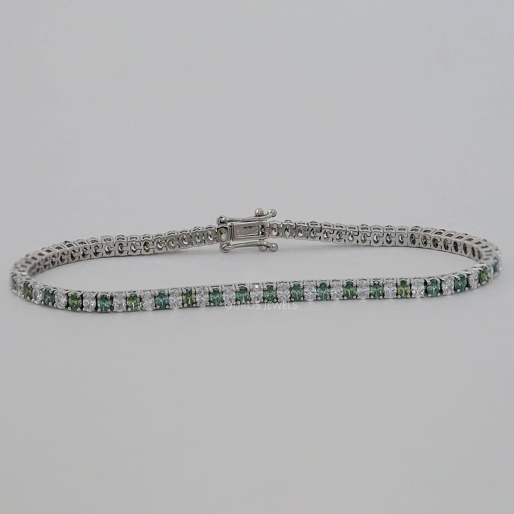 Green Oval Cut Lab Diamond Tennis Bracelet