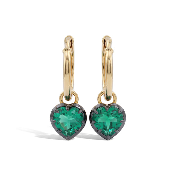 Green Heart Cut Black Coating Hoop Earrings