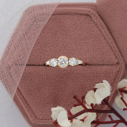 Five Stone Round And Tapered Baguette Cut Engagement Ring Rings