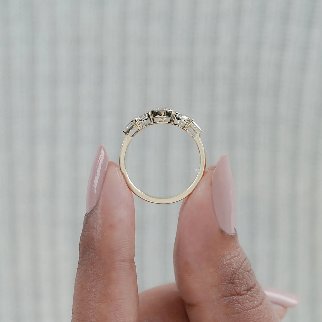 Five Stone Round And Tapered Baguette Cut Engagement Ring Rings