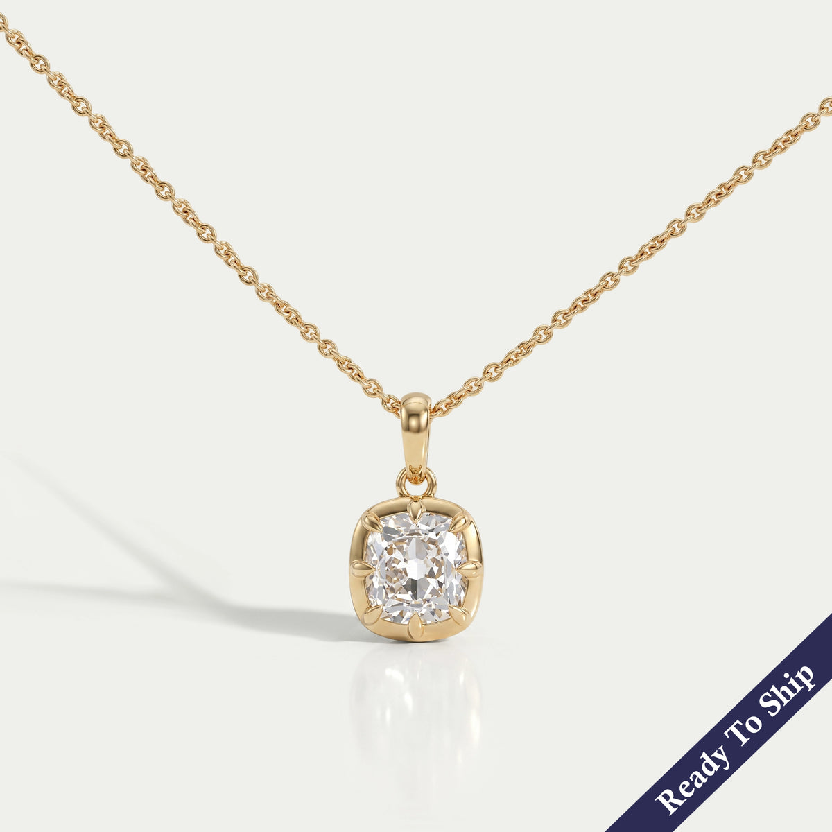 Old Mine Cushion Diamond Solitaire Pendant Necklaces