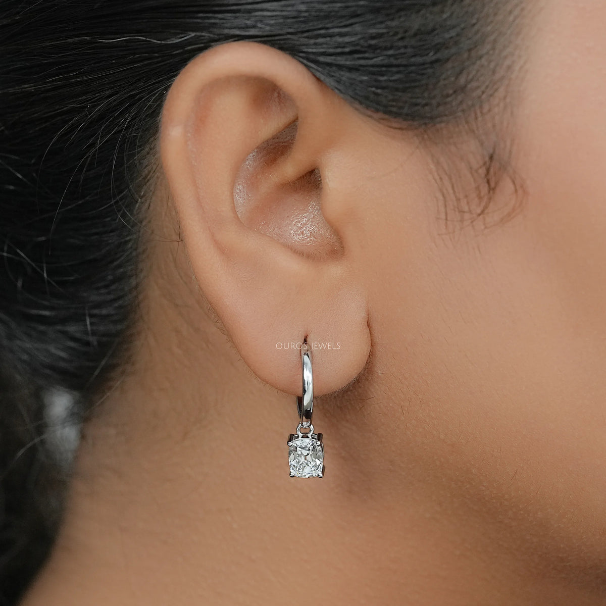 Old Mine Cushion Cut Dangle Hoop Earrings