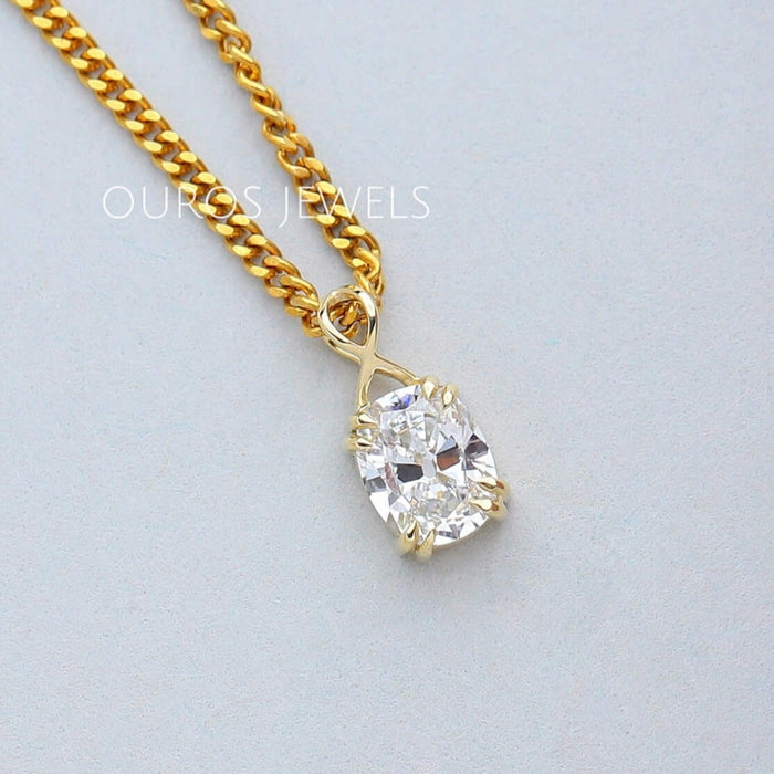 Old Mine Oval Diamond Solitaire Necklace