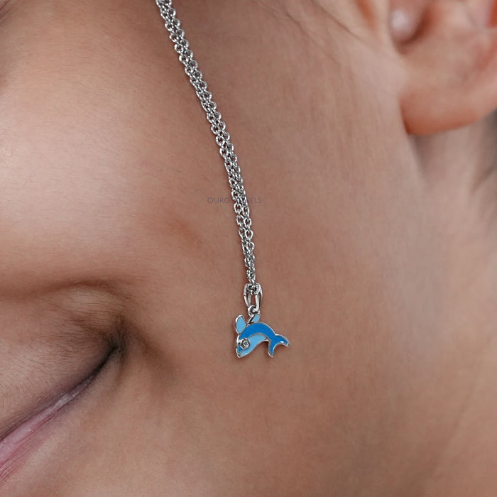 Blue Enamel Dolphin Charm Kids Pendant
