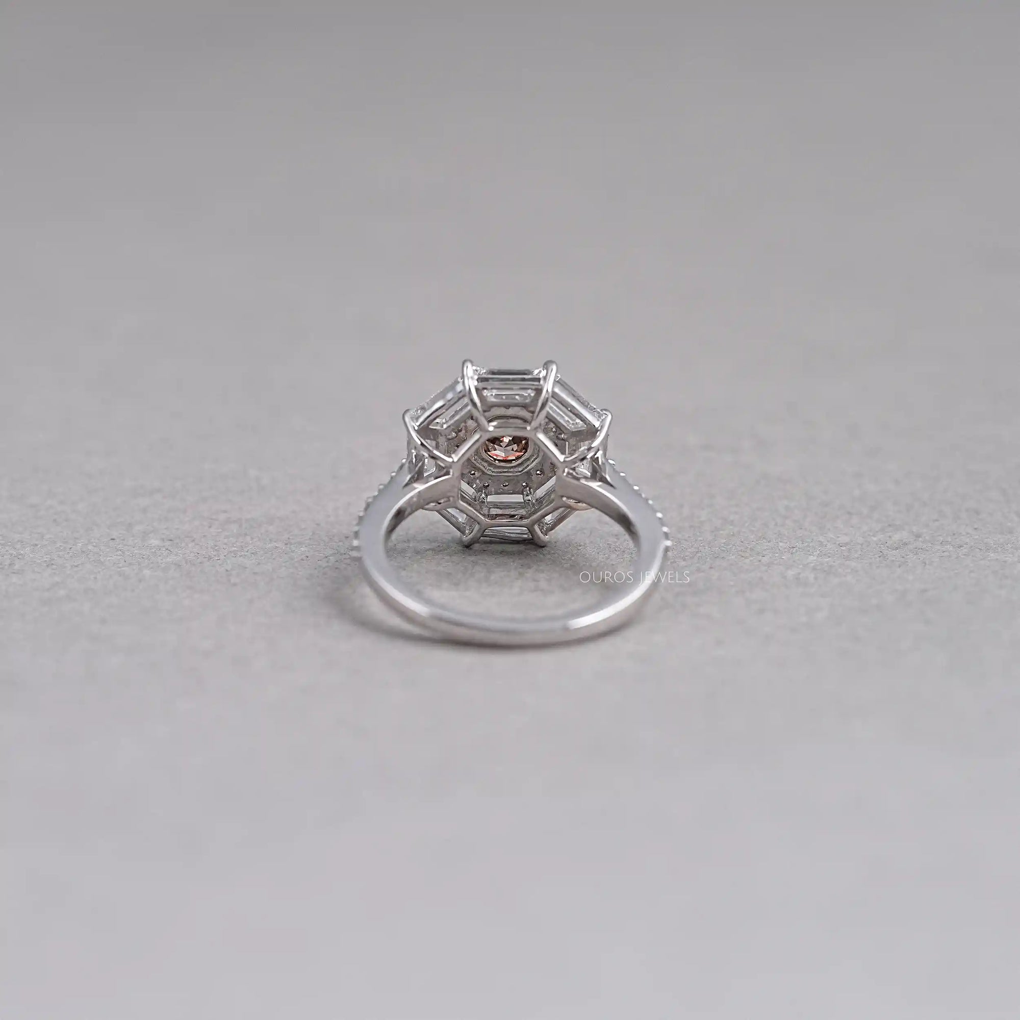 Octagon Champagne Diamond Double Halo Ring Rings