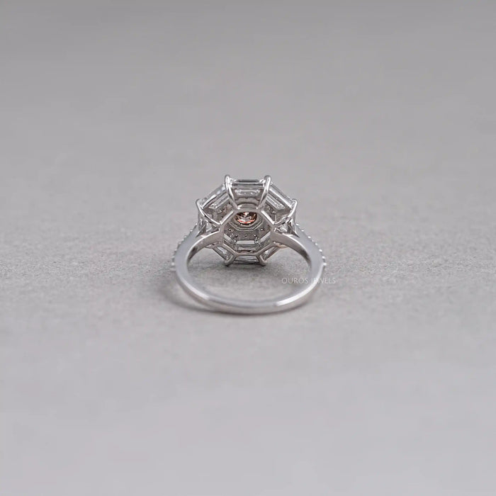 Octagon Champagne Diamond Double Halo Ring Rings