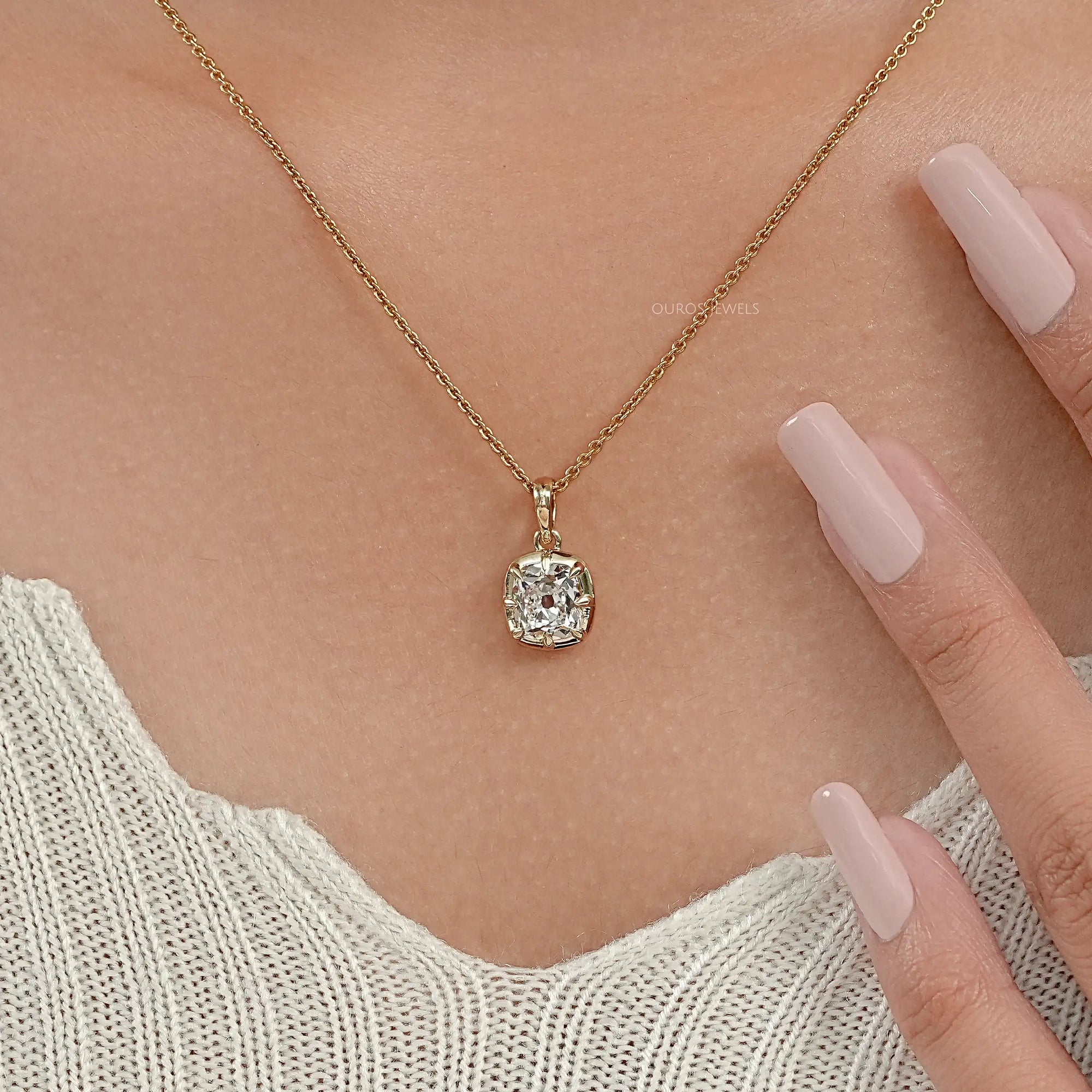 Old Mine Cushion Diamond Solitaire Pendant Necklaces