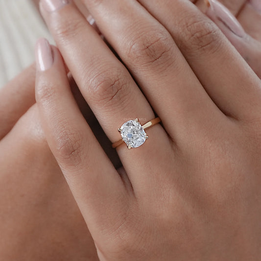 Old Mine Cushion Petal Solitaire Engagement Ring Ring