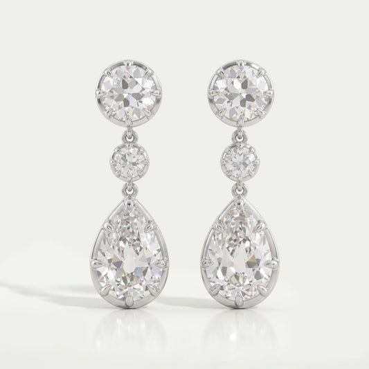 Old Mine Pear And OEC Round Cut Lab Diamond Dangle Earrings Earrings