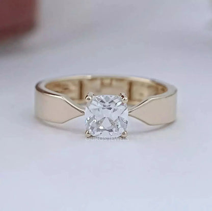 Old Mine Cushion Lab Diamond Solitaire Ring Rings