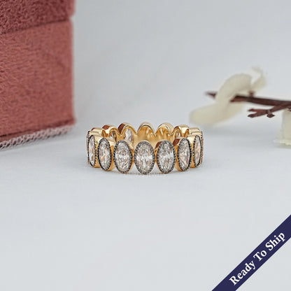 Old Mine Oval Lab Diamond Eternity Band Ring