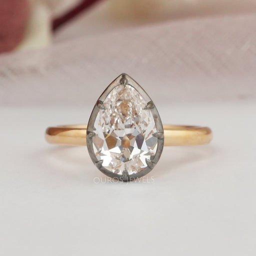 Antique Old Cut Pear Shaped Solitaire Diamond Engagement Ring Rings