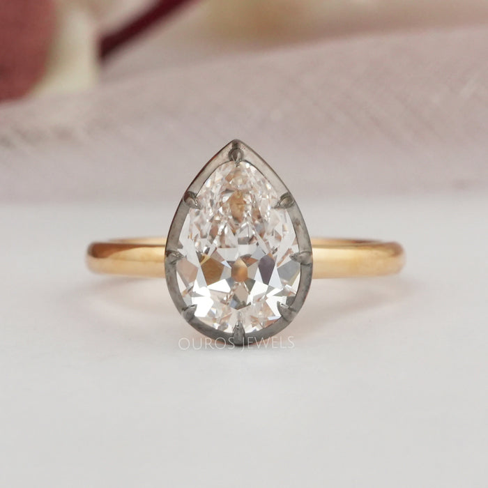 Antique Old Cut Pear Shaped Solitaire Diamond Engagement Ring Rings