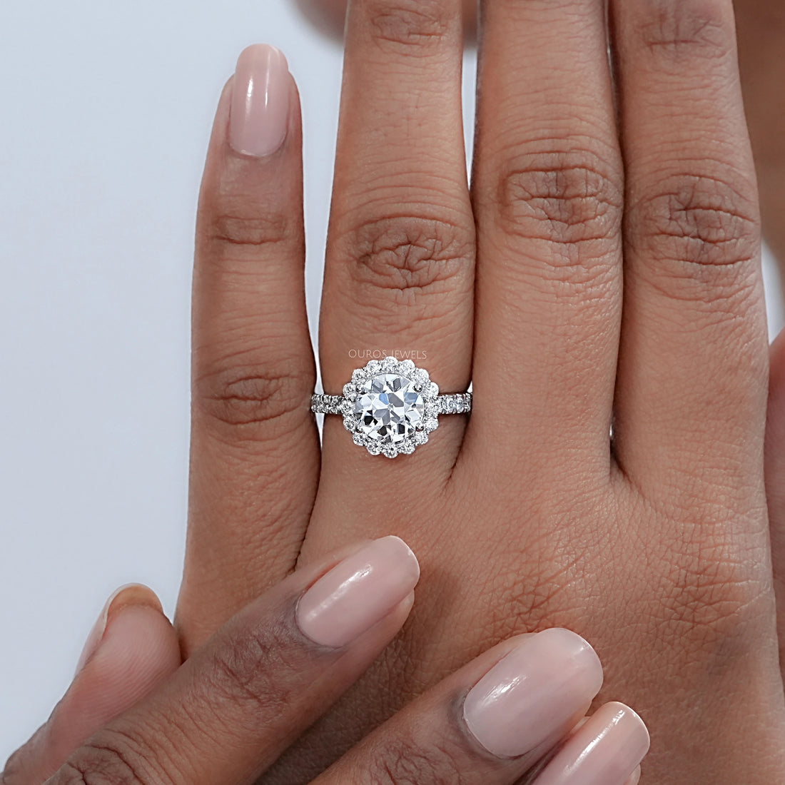 Old European Round Cut Lab Diamond Halo Engagement Ring Ring