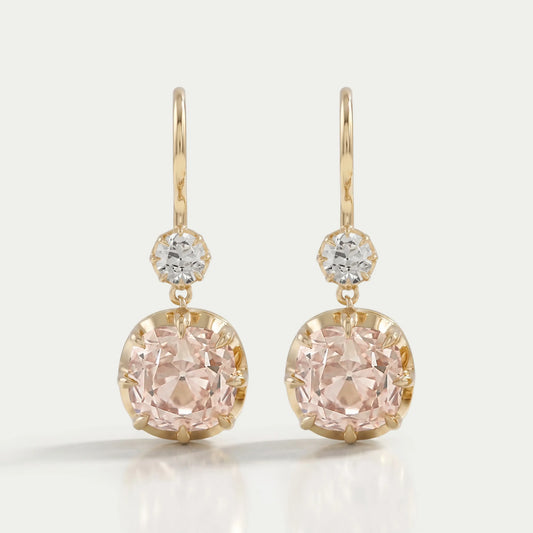 Old Mine Cushion Lab Diamond Dangle Earrings